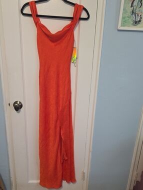 BCX Orange Cowl Neck Maxi Dress with Side Slit